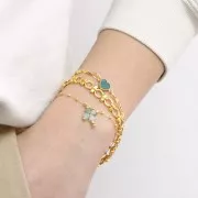 Distanziatore cuore in pietra semipreziosa 15x8 mm -oro fino - Labradorite x1