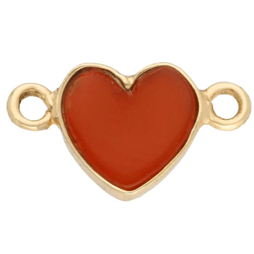 Distanziatore cuore 15x8 mm pietra colorata oro fino - imitazione Corniola