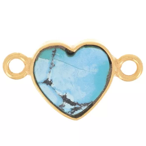 Distanziatore cuore 15x8mm pietra semipreziosa Dorato oro fino Imitazione Turchese