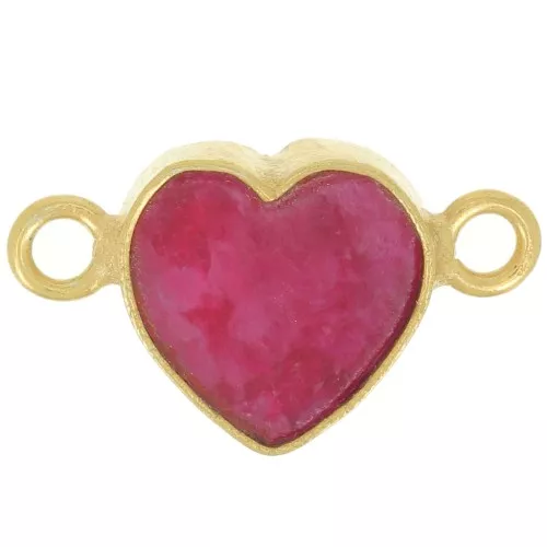 Distanziatore cuore 15x8 mm - Dorato in oro fino - Imitazione di rubino x1