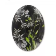 Cabochon ovale decorato mm. 25x18 Nero Fiori x1
