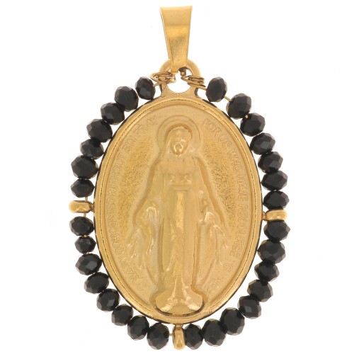 Pendente religioso ovale 28x21 mm con perle - Acciaio inox304L dorato Nero x1