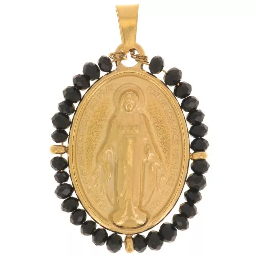 Pendente religioso ovale 28x21 mm con perle - Acciaio inox304L dorato Nero x1