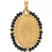Pendente religioso ovale 28x21 mm con perle - Acciaio inox304L dorato Nero x1