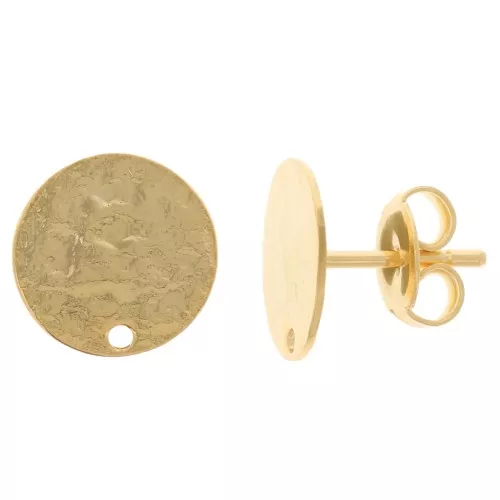 Orecchini tondi 10,5 mm effetto martellato - Dorati con oro fino x2