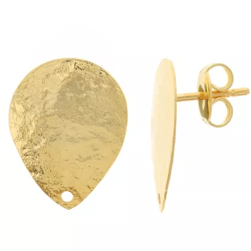 Orecchini perno goccia 18x14 mm effetto martellato - Dorate con oro fino x2