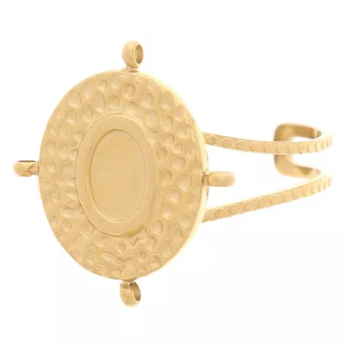 Anello regolabile con 4 anelli per cabochon 6x4 mm - Acciaio inox dorato 304L x1