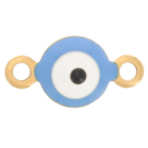 Distanziatore tondo da 6mm occhio blu in resina Acciaio inox 304L dorato x1