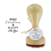 Timbro con manico in legno - Merry Chr. & Happy New Year x1