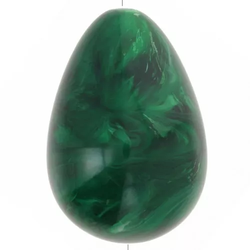 Perla in resina opaca 31x22 mm - Verde scuro marmorizzato x1