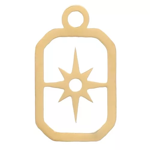 Ciondoli rettangolari con Stella Polare 9,5x5,5 mm - Acciaio inox316L dorato x4