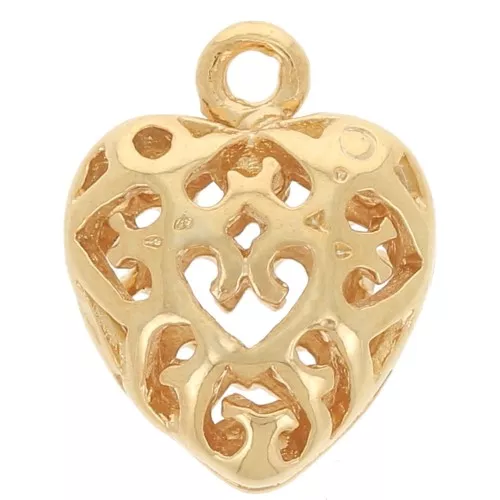 Mini ciondolo a cuore in filigrana 11x8,5 mm - Dorato in oro fino x1