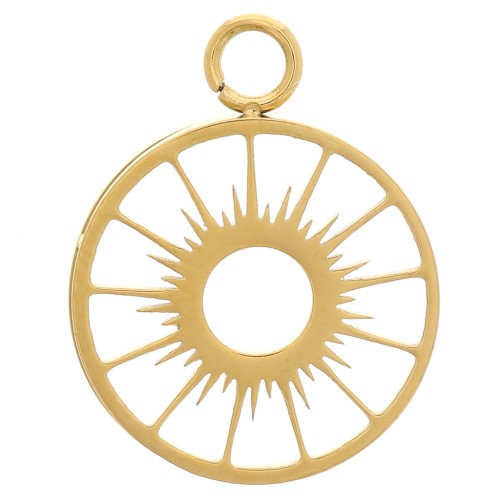 Pendente con incastonatura - motivo sole - cabochon piatto da 10 mm - Acciaio inossidabile 304 Dorato x1