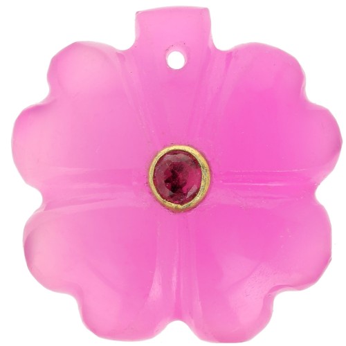 Pendente trifoglio 21 mm - Calcedonio rosa - Granato