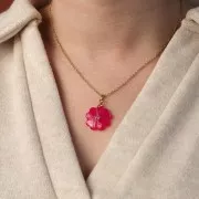 Pendente trifoglio 21 mm - Calcedonio rosa - Granato