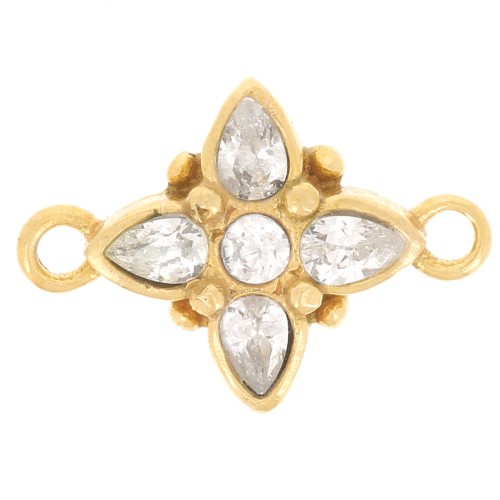 Distanziatore fiore 10x14 mm con ossidi di zirconio - dorato oro fino - cristallo