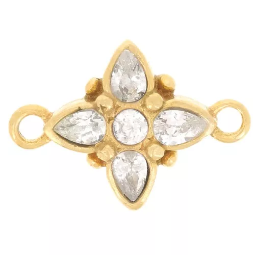 Distanziatore fiore 10x14 mm con ossidi di zirconio - dorato oro fino - cristallo