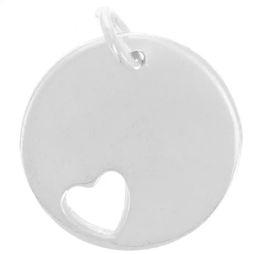 Ciondolo con medaglia rotonda incidibile 14 mm con cuore cavo - Argento 925 x1