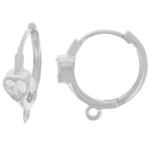 Orecchini a cerchio da 16 mm con cuore in ossido di zirconio - anello aperto - Argento 925 x2