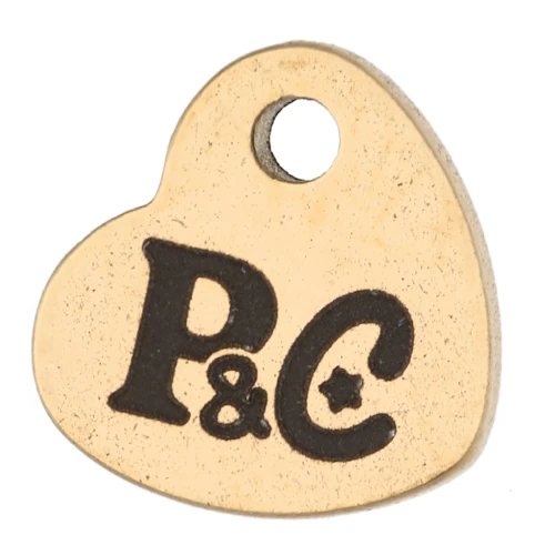 Breloques personnalisées coeur 7x8 mm - Logo simple - Acier inox 304 Doré x100