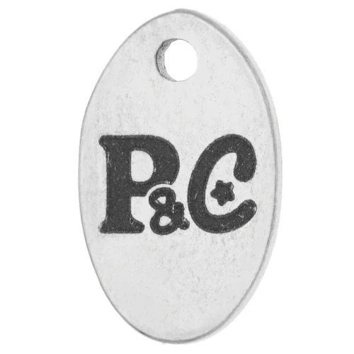 Breloques personnalisées ovale 10x6 mm - Logo simple - Acier inoxydable 304 x100