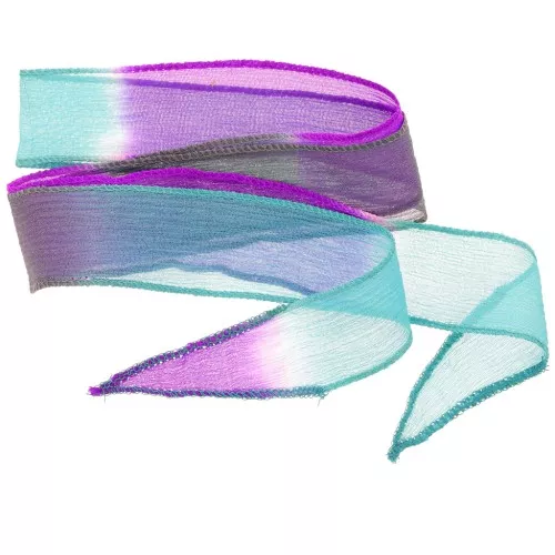 Nastro di seta da 25 mm - Tie and dye - Violine - Turchese - Grigio x85cm
