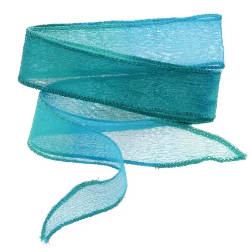 Nastro di seta da 25 mm - Legatura e tintura - Blu turchese - Verde x85cm