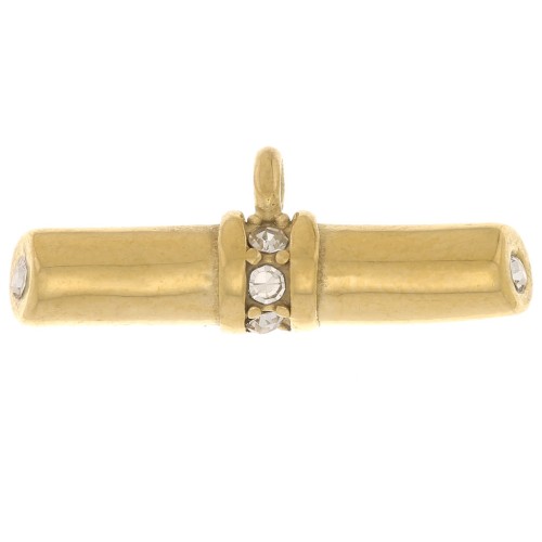 Pendente a barra 8x21 mm con strass - Acciaio inossidabile 316 Dorato - Cristallo x1