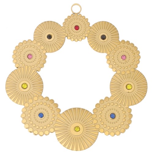 Ciondoli rotondi incavati e testurizzati da 40 mm con strass - Acciaio inossidabile 316L Gold x2