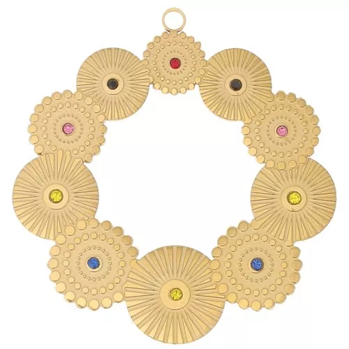 Ciondoli rotondi incavati e testurizzati da 40 mm con strass - Acciaio inossidabile 316L Gold x2