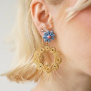 Ciondoli rotondi incavati e testurizzati da 40 mm con strass - Acciaio inossidabile 316L Gold x2