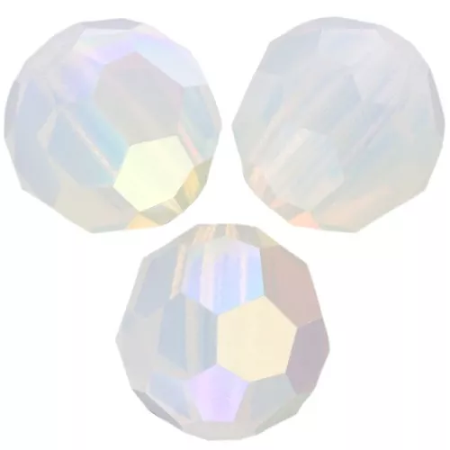 Perline sfaccettate rotonde Preciosa - Round Bead 6 mm - White Opal AB x6