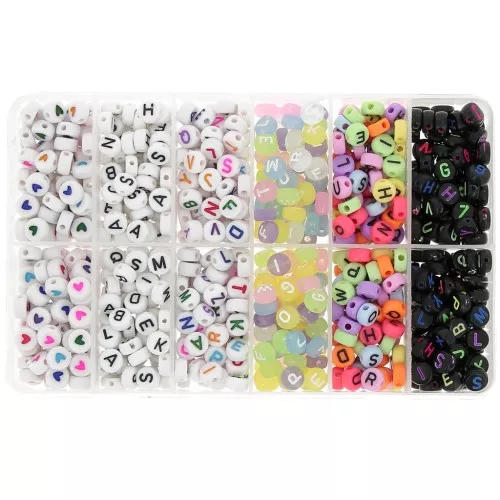 Set di 150 perline con lettere e cuori da 7 mm per braccialetti dell'amicizia - Multicolore