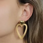 Orecchini cuori scavati 14x14 mm -anello aperto-acciaio inox 304L dorato x2
