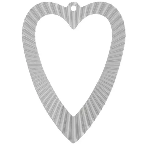 Pendenti cuore cavo con effetto plissettato 42x31 mm - acciaio inox 304L x2
