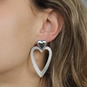 Pendenti cuore cavo con effetto plissettato 42x31 mm - acciaio inox 304L x2