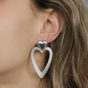 Pendenti cuore cavo con effetto plissettato 42x31 mm - acciaio inox 304L x2