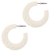 Orecchini a cerchio in resina 30 mm - fiore inciso - Ecrù x2|raw }}