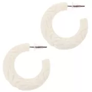 Orecchini a cerchio in resina 30 mm - fiore inciso - Ecrù x2