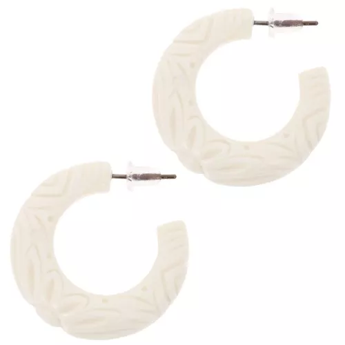 Orecchini a cerchio in resina 30 mm - fiore inciso - Ecrù x2