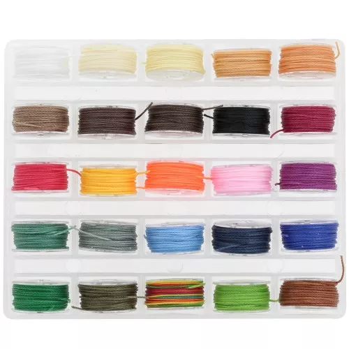 Assortimento di 25 bobine da 6 m di filo di nylon cerato - 0,65 mm - multicolore x1