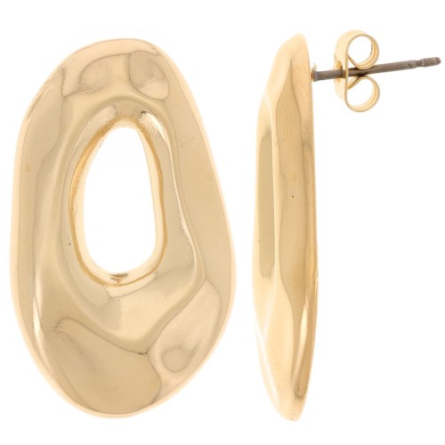 Orecchini ovali irregolari martellati 31x18 mm - Dorato con oro fino x2
