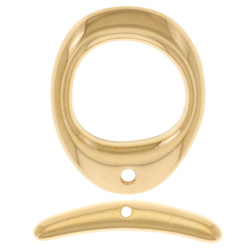 Chiusura ovale curva a T 21x17 mm per bracciale o collana - Dorata in oro fino x1