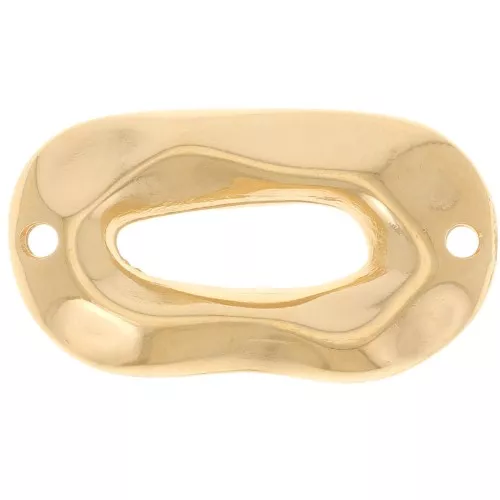 Distanziatore ovale irregolare martellato e scavato 26,5x15 mm - Dorato con oro fino x1