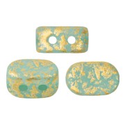 Perle in vetro Lipsi® di Puca® 4x6 mm - Blue Green Opal Mat Gold Splash x10g