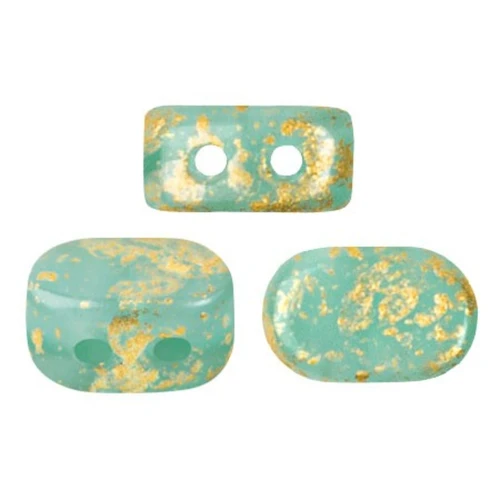 Perle in vetro Lipsi® di Puca® 4x6 mm - Blue Green Opal Gold Splash x10g