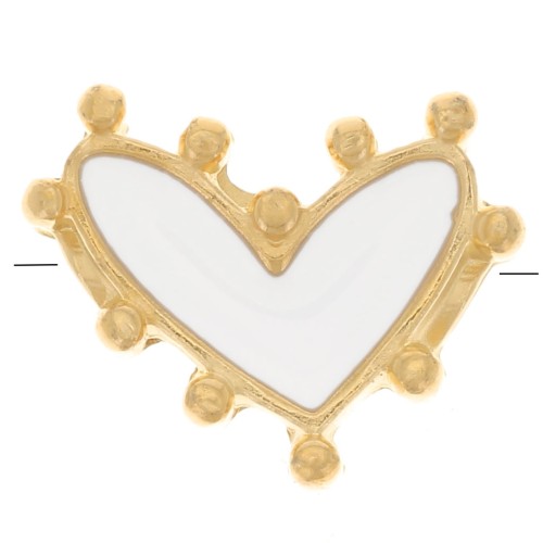 Perla cuore 12,5x10 mm con resina epossidica - Dorata con oro fino - Bianco x1