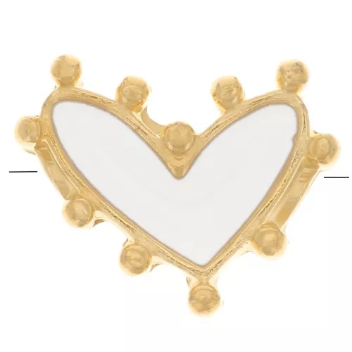 Perla cuore 12,5x10 mm con resina epossidica - Dorata con oro fino - Bianco x1