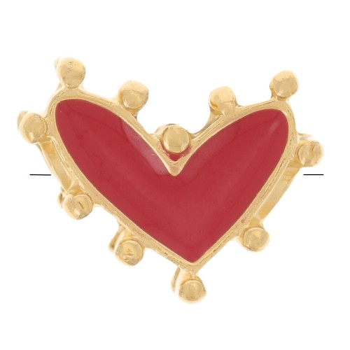 Perla cuore 12,5x10 mm con resina epossidica - Dorata con oro fino - Rosso x1