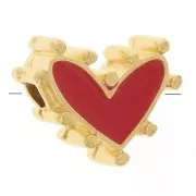Perla cuore 12,5x10 mm con resina epossidica - Dorata con oro fino - Rosso x1
